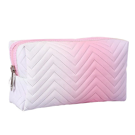 Portable Travel Women PU Leather Makeup Pouch Gradient Color Square Zipper Cosmetic Storage Bag