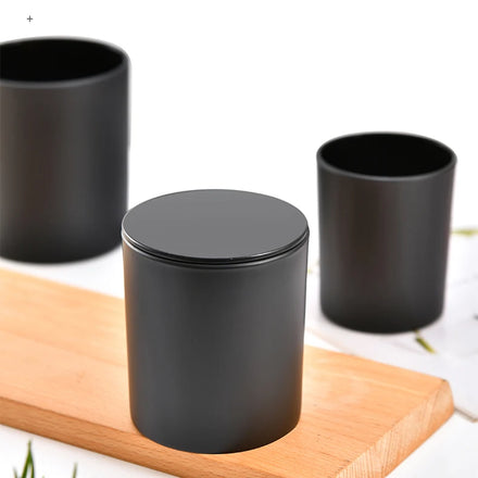 10oz Eco-friendly Frosted Matte Black Glass Candle Jar with Wood Lid for Christmas Candle Making