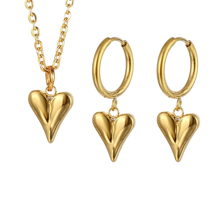 Boho Heart Pendant Necklace Earring Set PVD Plating 18k Hoop Earrings Women Luxury Jewelry for New Party Fashionable Accessories