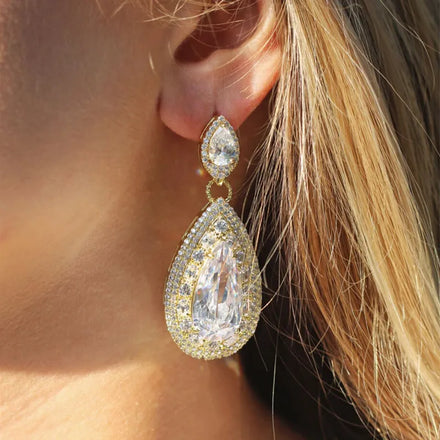 CAOSHI Newest Design Luxury Cubic Zirconia Long Earrings for Women Trendy Female Bridal Wedding 18K Gold Plated Earrings