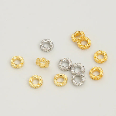 18K Gold Plated Brass Round Beads for Jewelry Making Wavy Septal Bead for Jewelry Accessory Large Hole Pattern Loose Bead