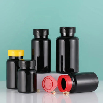 IN STOCK 80ML 100ML 150ML 200ML Black Empty Plastic PET Bottles Jars Pill Health Care Supplement Tablet Candy Capsule Box