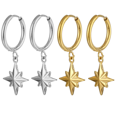 New Arrival Korea Fashion Dainty Jewelry Gold Stainless Steel Moon and Star Pendant Earrings Irregular Women North Star Earrings