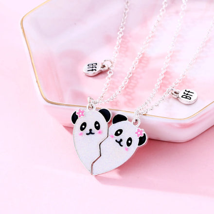 Cartoon Panda Heart Broken Pendant Necklace BFF Couple Jewelry for Kids Girls Fashion Friendship Best Friends Gifts