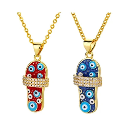 Colorful Oil Dripping Zircon Necklace Creative Evil Devil Eye Necklace Statement Cute Slipper Necklace for Women Girls