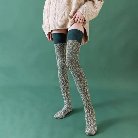 Cmax Autumn Winter Warm Soft Polyester Knitted Over Knee Women's Socks Custom Design OEM/ODM Available