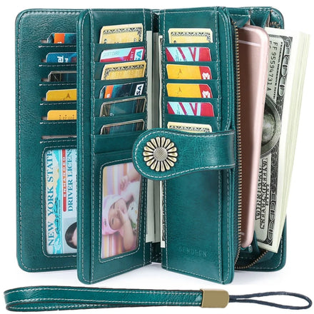 Hot Sell Custom Logo RFID Block Full Grain Leather Gift Sun Flower Crazy Horse Man Genuine Leather Wallet Purse With ID Window