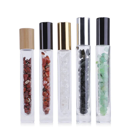 Luxury Empty 10ml Round Square Shape Perfume Roll on Bottle Gemstone Essential Oil Roller Bottle with Box