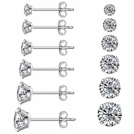 SC Factory Wholesale All-match 3mm 8mm 3A Cubic Zirconia Earrings Hypoallergenic Simple Stainless Steel Stud Earrings for Girls