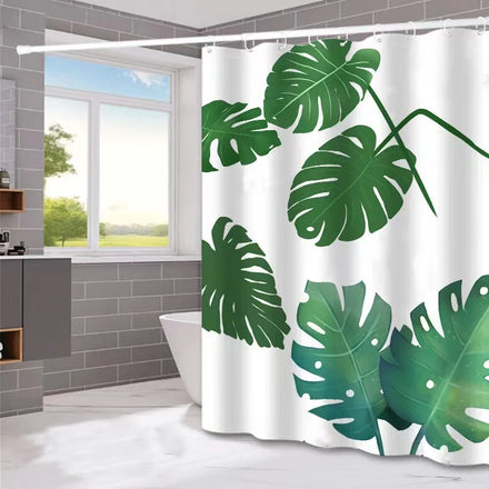 Green Tropical Shower Curtains Leaves Printed 3D Curtains for Bathroom Natural Plant Polyester Waterproof Bathroom Curtain