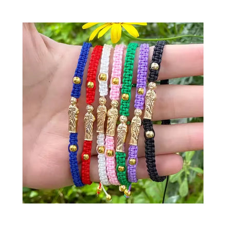 Wholesale Handmade Gold Plated Adjustable Length Unisex Saint Jude Multi Color Braid Rope String Charm Religious Bracelet