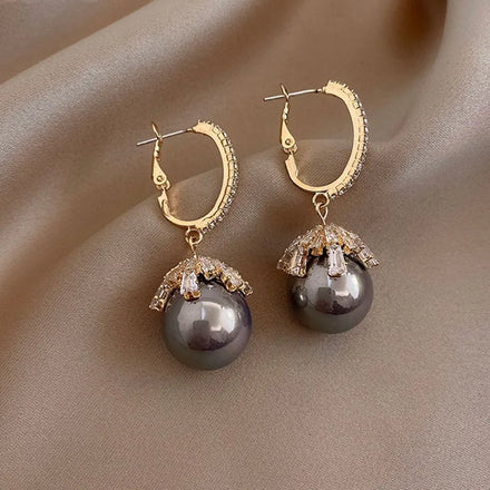 Light Luxury Hook Earrings Brass Gold Plated Earrings Pearl Zircon Earring for Women
