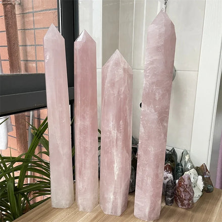 Wholesale Natural Healing Crystal Gemstone Rose Quartz Large Point Wand Tower for Decoration