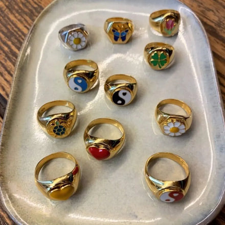 Zuola Eco-friendly Fashion Jewelry Punk Geometric Inlay Finger Ring Oil Multi Size 18K Gold Plated Luxury Party Gift