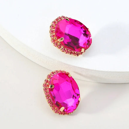 2023 New Arrivals Women Glass Crystal Big Stud Earring Luxury Oval Unique Design Bridal Crystal Earrings for Women