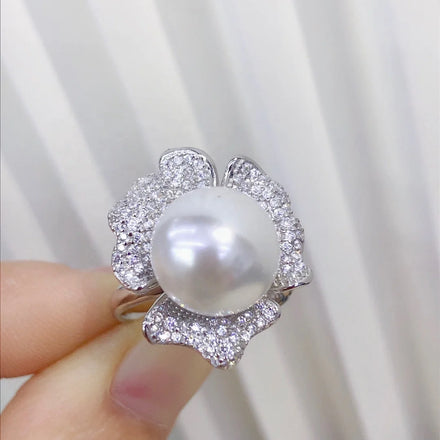 R1124 11-12mm Natural Freshwater Pearl Ring Accessory 925 Sterling Silver Adjustable Size Engagement Jewelry Ring for Women