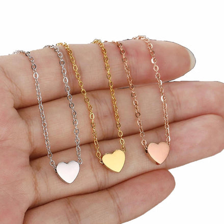 Trendy Elegant 18K Gold Tiny Heart Necklace for Women Girls Waterproof Silver Gold Rose Gold Heart Pendant Necklace Wholesale
