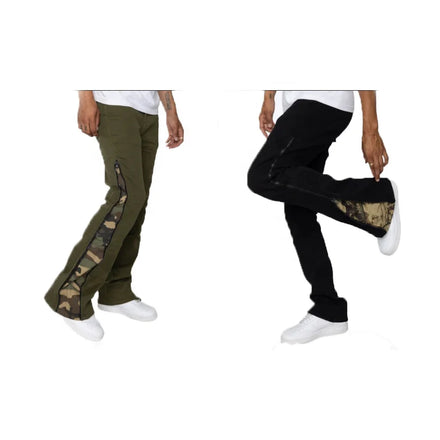 KY 2022 Custom Side Zipper Leg Flare Trousers New Patchwork Design Cotton Jeans for Men High Street Button Breathable for Spring