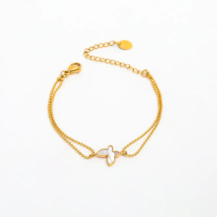 Fenny No Fade Dainty Fashion Double Layer Bead Chain Butterfly Pendant Bracelet for Women Stainless Steel Jewelry Wholesale