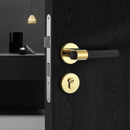 Luxury Door Hardware Solid Zinc Alloy Lever Knurled Door Handle on Round Gold in Matt Black