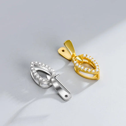 Personalized 925 Sterling Silver CZ Leaf Shape Pendant Clasp Pave Drop-Shaped Pinch Bail Clasp for DIY Necklace Jewelry Making