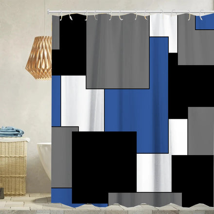 Modern Floral Plant and Geometric Design 3D Waterproof Fabric Bathroom Curtain for Simple Classic Style Shower Decor