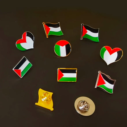 Ready Stock Palestine Flag Design Heart Enamel Pins Metal Flag Brooch Rectangle Badge for State of Palestine National Day