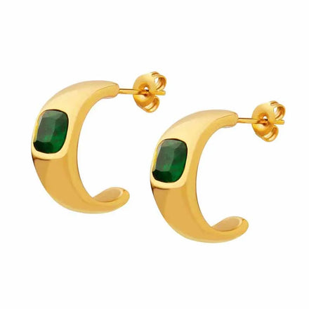 Hot Selling Popular Jewelry Emerald Zircon Earrings Stainless Steel Earrings
