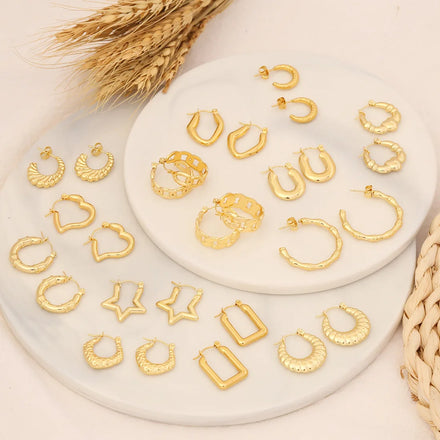 European and American Style Fashion Irregular Metal Stainless Steel Heart-shaped Circle Earrings