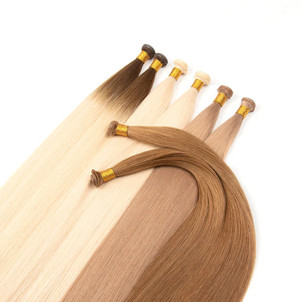 100% Human Hair One Donor Cuticle Aligned Double Drawn Hand Tied Weft Russian Hair Balayage Genius Weft Hair Extensions