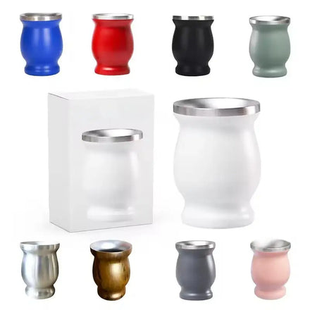 Brazil Mate Cup 4oz 8oz Double Wall Insulated Stainless Steel Yerba Mate Tea Cup with Bombilla Straw Set