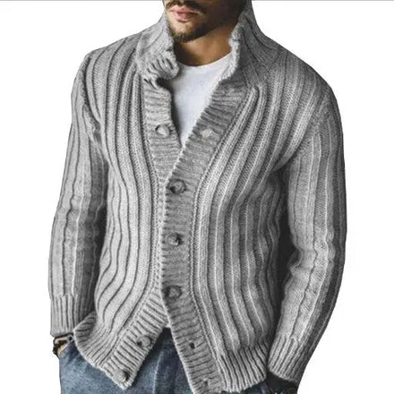 Men Sweater High-neck Knitted Cardigan Sweaters Solid Color Casual Warm Polyester Sweater
