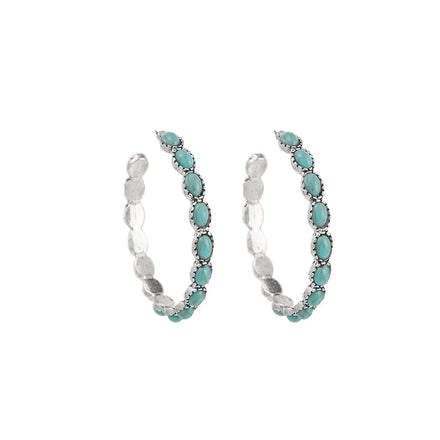 European and American Retro Western Style Turquoise Big Circle Round Turquoise Ear Hoop Earrings Jewelry