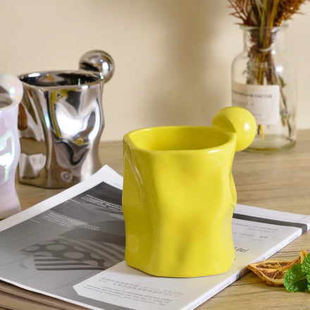 Irregular Crumple Ceramic Cup Hand Pinch Coffee Mugs Household Unique Water Cups