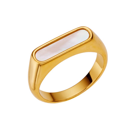 Vintage Chunky Square Shell Ring for Women White Gold Color Ladies Large Stainless Steel Ring Party Delicate Jewelry Accessories