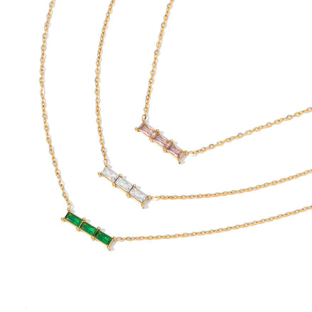Wholesale 18K Gold Plated Stainless Steel Square Zircon Pendant Necklace for Women