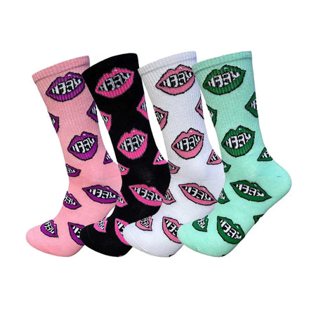 Wholesale Cool Fun Lips Pattern Socks Men Unisex Crazy Street Trendy Cotton Skateboard Socks