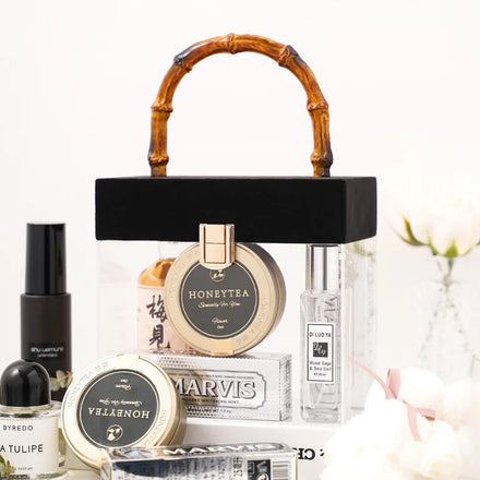 Clear Acrylic Display Makeup Cosmetic Storage Box with Lid Bamboo Handle clear Plastic Box