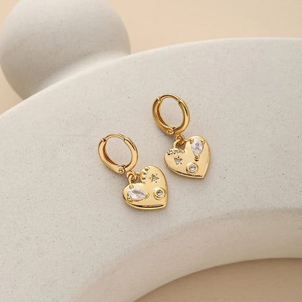 Trendy 18K Gold Plated Earrings Jewelry Shiny Diamond Zircon Inlaid Earrings Heart Shape Hoop Earrings for Women