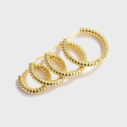 SP 925 Sterling Silver Statement Twisted 18K Gold Plated Silver Hoop Earrings 925 Sterling