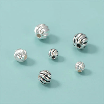 S925 Sterling Silver Thai Silver Watermelon Beads Round DIY Beaded Braided Bracelet Necklace Jewelry Wholesale