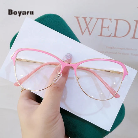 Boyarn Vintage Style Half Spring Eyeglasses Frames Classic Metal Women Anti-Blue Light Rimless Glasses Male Eyeglass Frames