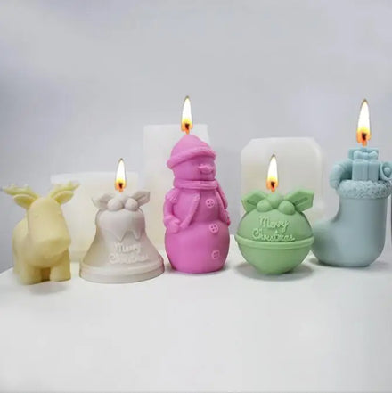 HY Cute Christmas Ornament Silicone Candle Mold DIY Melting Snowman Making Aromath Soap Chocolate Baking Molds Home Craft Decor