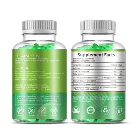 OEM Private Label Organic 50MG Chlorophyll Gummies Sodium Copper Chlorophyll Gummies for Internal Deodorant Reduce Odors