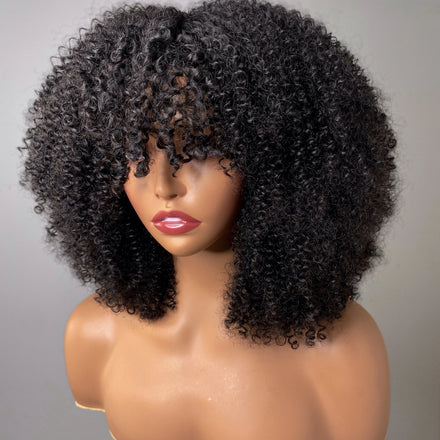 Afro-kinky Curly Machine Made Human Hair Wig for Black Women 250% Natural Brazilian Human Wholesale Cheap Bob Wig