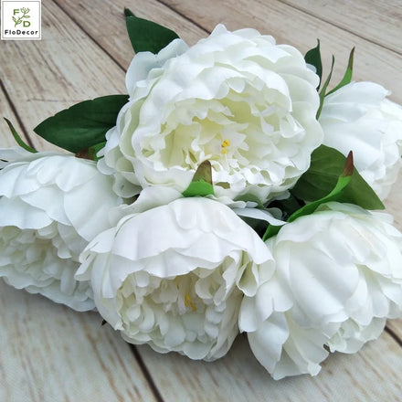 Hot Sale European Style Artificial Silk 5 Heads Round Peony Flowers White for Wedding Home Party Decorative Flower