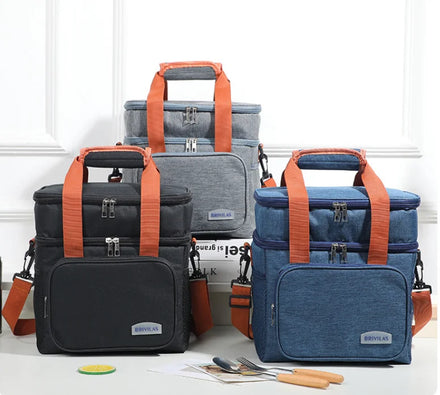 Double Layer Insulated Polyester Lunch Bag & Tote Solar Panel Waterproof Large Capacity Adjustable Strap Front Pocket Unisex