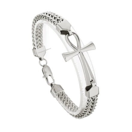 KALEN 220mm Fashion Stainless Steel Egyptian Ankh Charm Herringbone Chain Bracelets