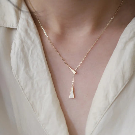 14K Gold Plated S925 Sterling Silver Necklace French Elegant Triangle Shape Charm Pendant Necklace for Girls