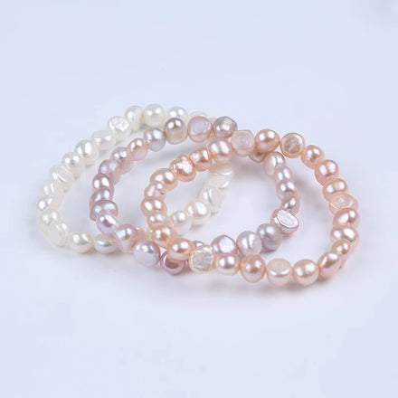 Zhuji Pearl Market Luxury Design Natural 7-8mm Baroque Shape Pearl Freshwater Pearl Bracelet